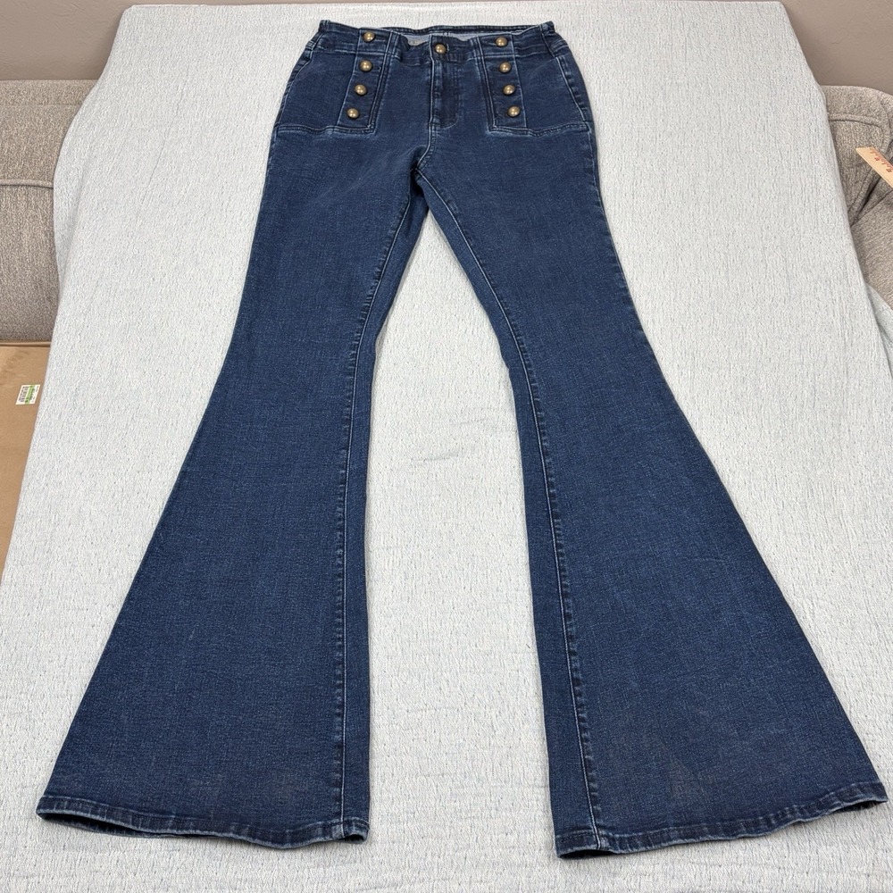 Ryegrass Womens Super Flare High Waist Jeans Size 4 Dark Wash‎ Gold Buttons